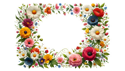 Fototapeta premium frame with flowers isolated on white or transparent background, PNG