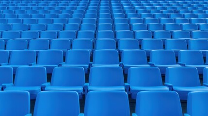 Naklejka premium Empty blue plastic seats pattern rows of chairs stadium background
