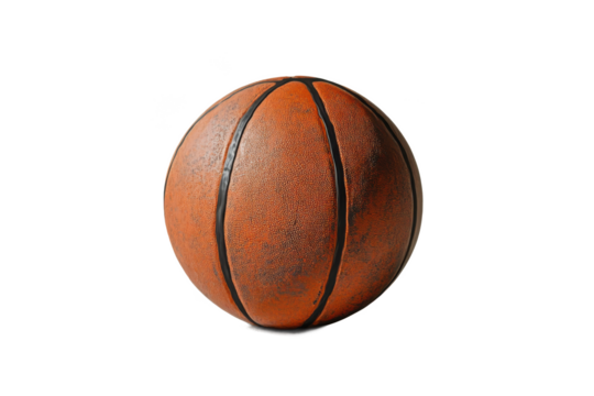 A basketball with black lines on a black background in a studio