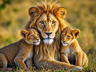 Obraz premium Majestic Lioness and Cubs in Ndutu, Tanzania