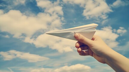 Hand Holding a Paper Airplane: A hand launching a paper airplane, symbolizing creativity and play. 
