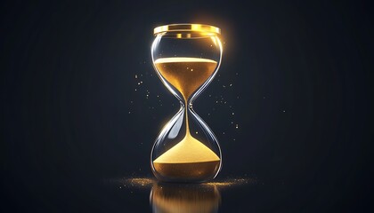 Detailed hourglass icon with a smooth glass body and golden sand particles flowing
