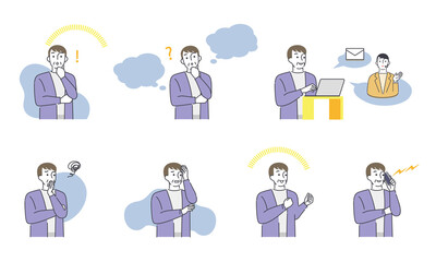 問い合わせをするシニア男性の一連の表情