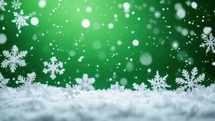 Snowflakes on Snow Green Background