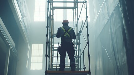 Fototapeta premium Construction Worker on Scaffolding