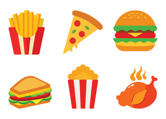 fast food vector illustration set, fast food icons bundle on white background
