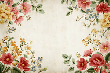 Vintage floral border design on aged paper.
