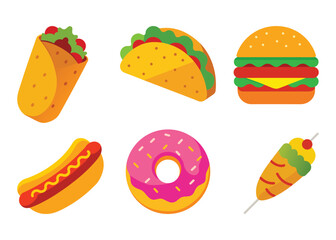 fast food vector illustration set, fast food icons bundle on white background