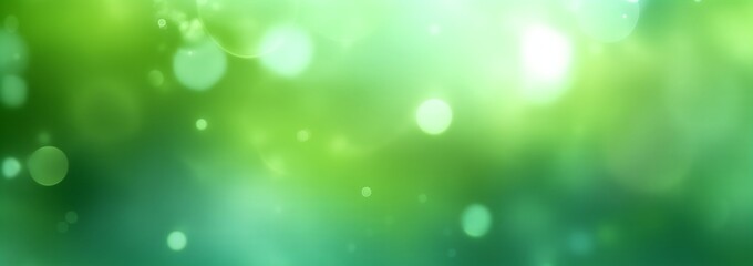 Fototapeta premium Bright green defocused light spots with soft natural bokeh abstract background, perfect for spring-themed posters and digital banners