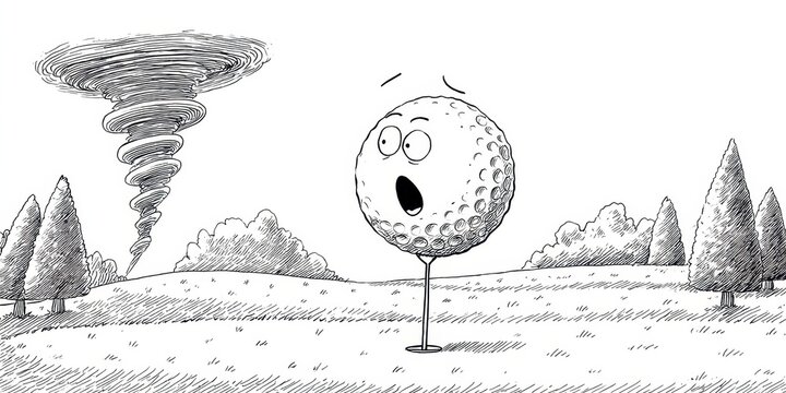 Golf ball's reaction to a menacing twister.