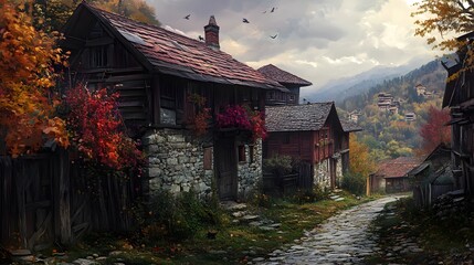 Naklejka premium Historic Old Rhodope Houses: Architecture, Tradition, and Heritage