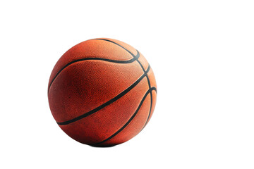 Isolated basketball with black lines on an orange surface against a black background in studio lighting
