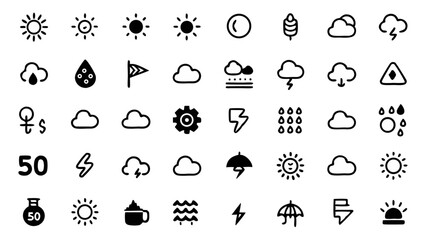 Flat line style conceptual icon set designed for web and mobile interfaces suitable for UI design workflow dashboards and creative marketing collateral