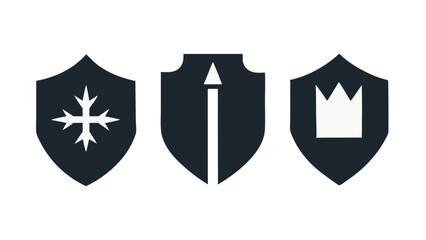 Vector silhouette icons of protective shields perfect for inclusion in tech app interfaces safety banners or digital security focused design elements