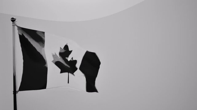 waving canada flag grayscale