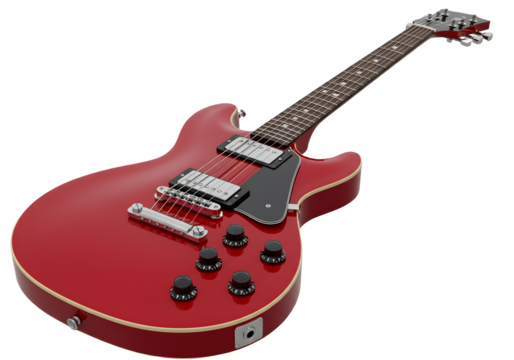 red electric guitar isolated on transparent background Generative Ai
