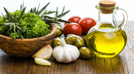 Fresh Herbs and Olive Oil Still Life