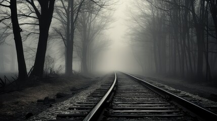 dusk railroad track black and white