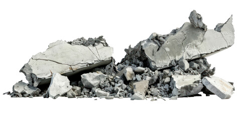 Concrete fragments of a destroyed building isolate on transparent background