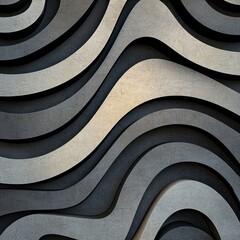 Abstract background with gray and silver wavy lines creating a three dimensional textured effect. The image features a repeating pattern of