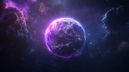 Obraz premium Cosmic planet vibrant nebula and starry night sky