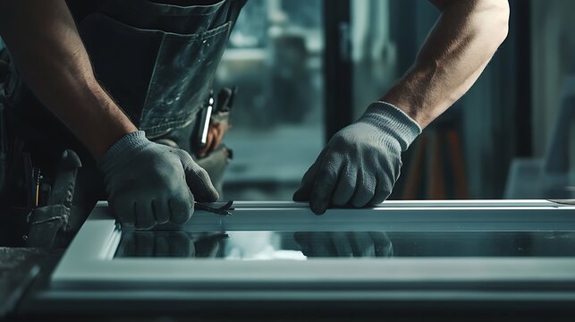 Worker Assembling a Window Frame in a Workshop - Powered by Adobe