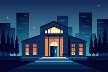 library building with illuminated windows 
