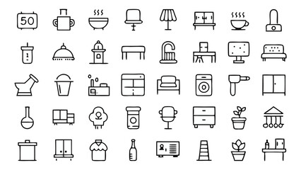 Modern line icons showcasing home and furniture elements perfect for architectural visuals real estate interiors furniture stores and home planning software