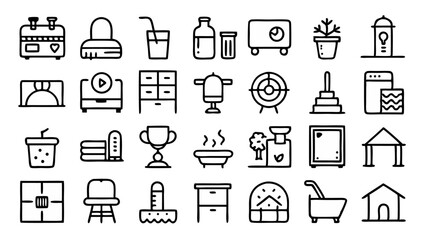 Minimalist furniture icon collection in linear format great for interior projects smart home visuals home decor content and furnishing business branding
