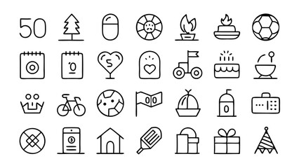 Minimal linear style recreation icons ideal for promoting hobbies entertainment wellness activities and social events in a sleek and organized design