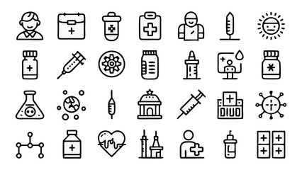 Line Icon Set for Vaccination with Injection Focused on Disease Prevention Shot