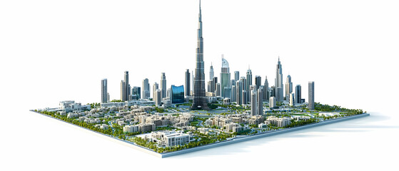 Detailed 3d Model Of Dubai Cityscape On White Background