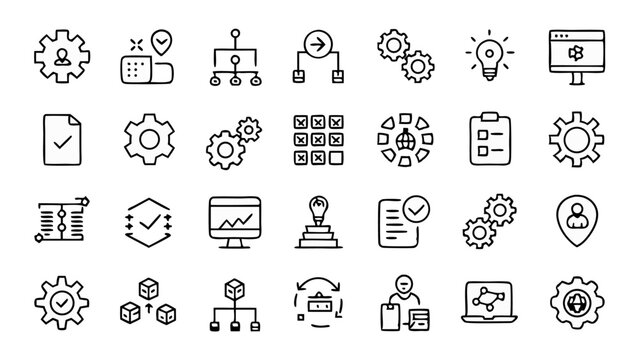 workflow line icon set process activity organization complete set of process-oriented icons designed to improve clarity in business and workflow visualizations