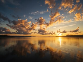 Fototapeta premium Golden Hour Serenity on the Lake