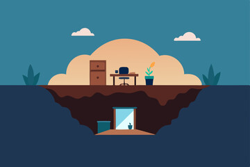 moleman office burrowed into earth  cozy  