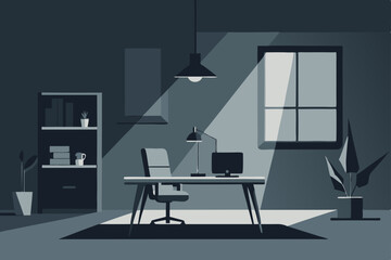 monochrome office with everything in shades 