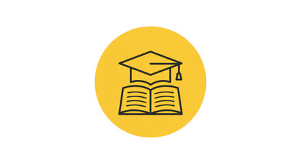 Obraz premium Graduation Cap and Open Book Icon on Yellow Circle