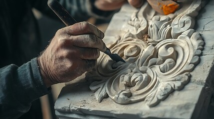 Craftsman Carving Ornate Stone Design