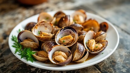 Fototapeta premium Delicate Sweet Clams on a Plate, Ready to Enjoy