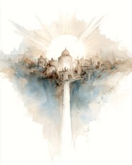Obraz premium Watercolor painting of the New Jerusalem.