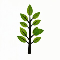 Fototapeta premium Illustration of a small tree with dark brown trunk and bright green leaves against a white background. Simple, clean vector art style.