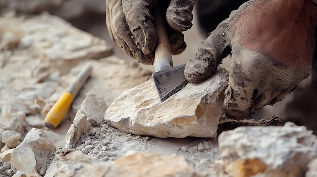 Archaeologist Using Chisel on Stone