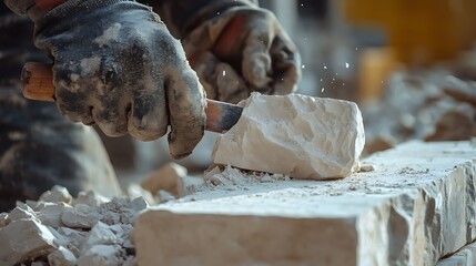Stone Carving with Chisel and Hammer