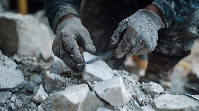 Construction Worker Chiseling Stone