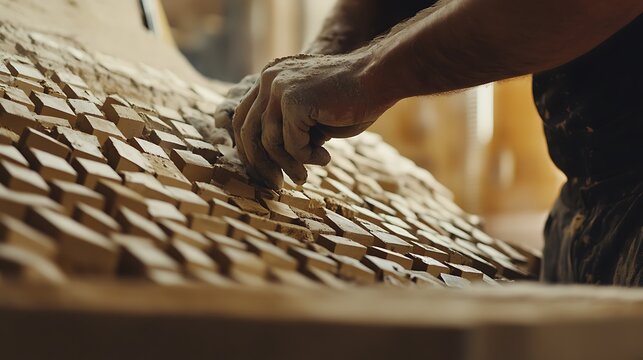 Craftsman Working on a Wooden Mosaic - Powered by Adobe