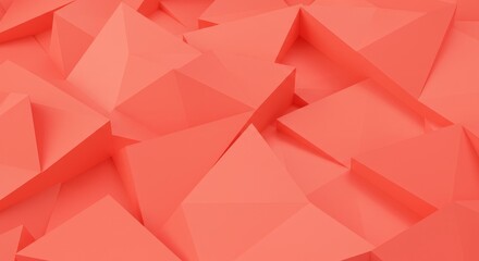 Obraz premium Coral Red Geometric Triangles Texture - Abstract coral red background, layered triangular shapes, geometric texture, modern design, vibrant color. Symbolizing energy, dynamism, structure, complexity