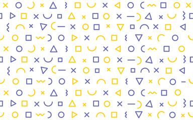 Memphis geometric Vector pattern with blue and yellow. Illustration vector 10 eps.