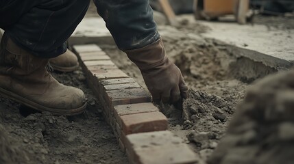 Construction Worker Laying Bricks