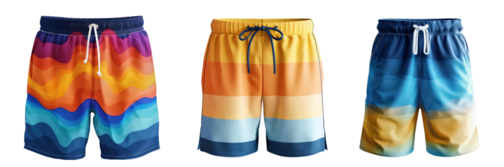 Collection of 3d shorts for men swimming template isolate on transparent background