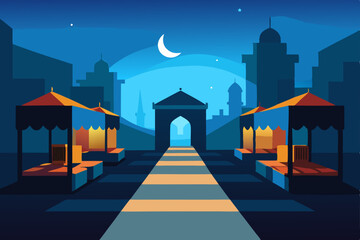 night bazaar with glowing rugs and stalls built 